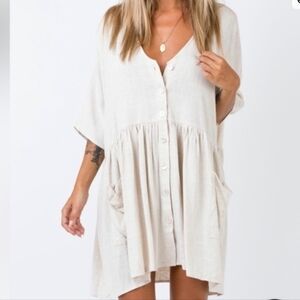 Polly Cream Cotton Button-Down Mini  Dress Sz S/M